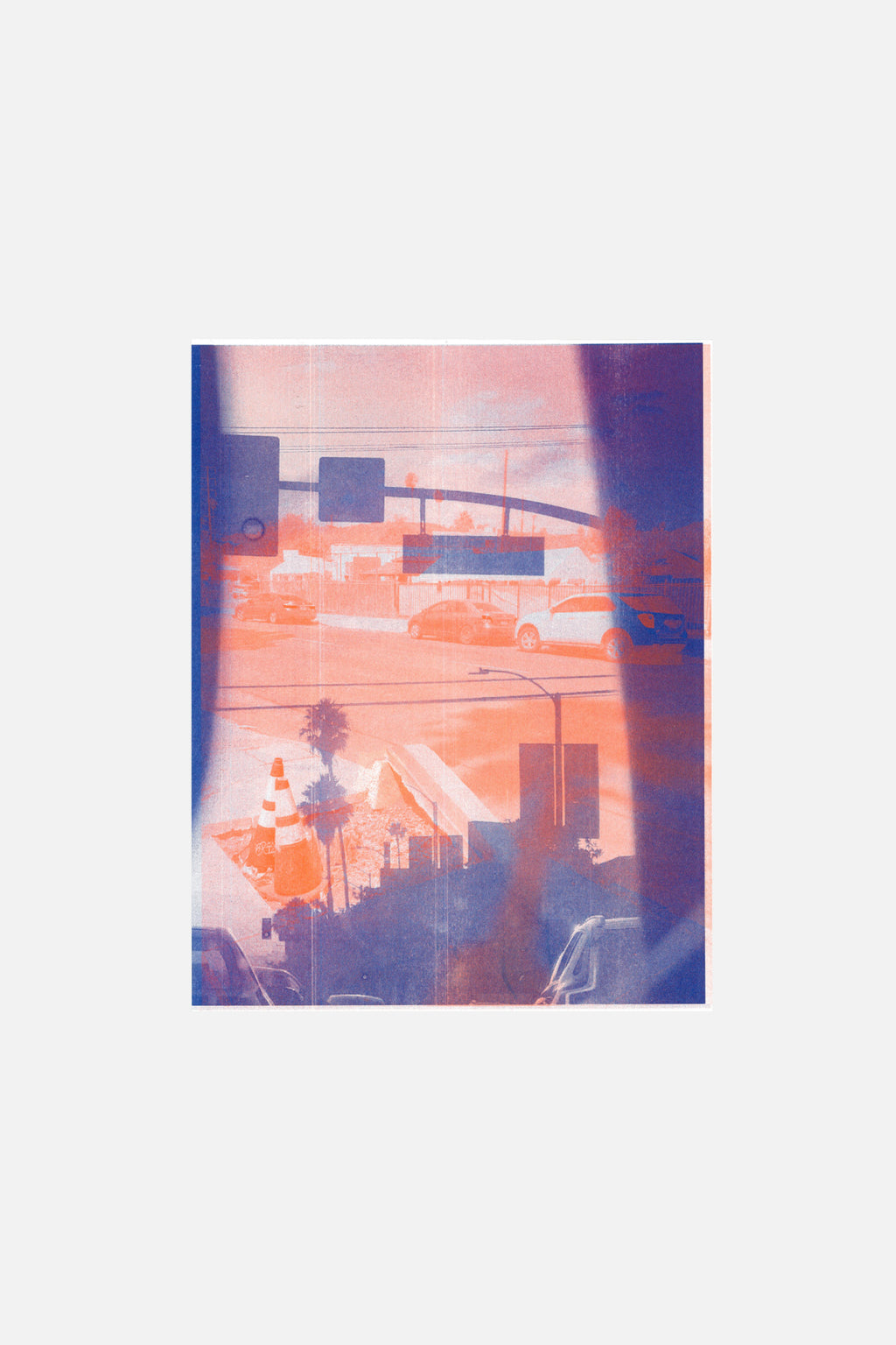 Detail of layered imagery and color overlap on Fusion risograph print