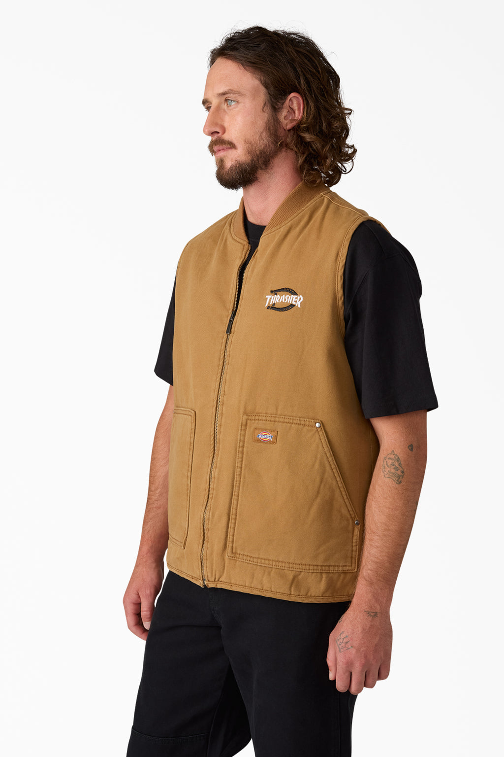Worn look of Dickies x Thrasher Vest