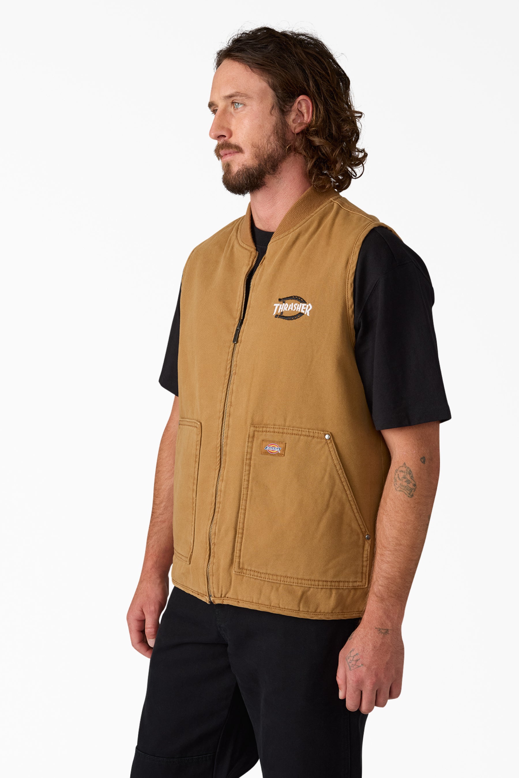 Worn look of Dickies x Thrasher Vest