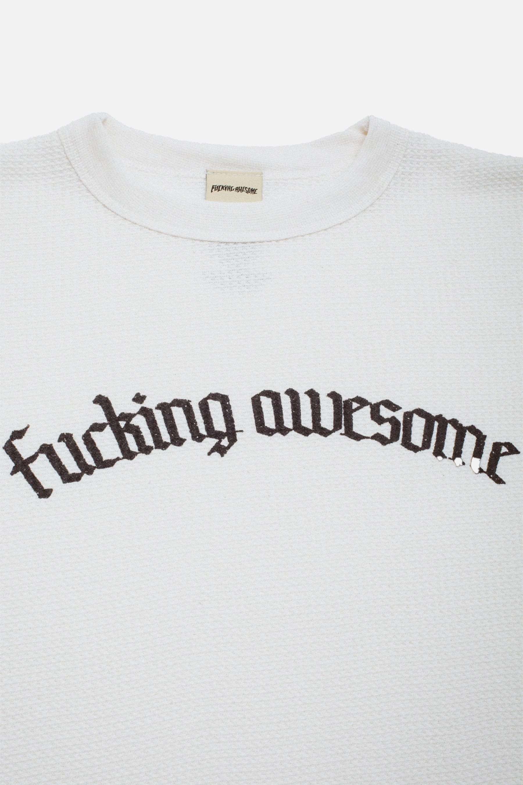 Blackletter logo print detail on Fucking Awesome long sleeve thermal
